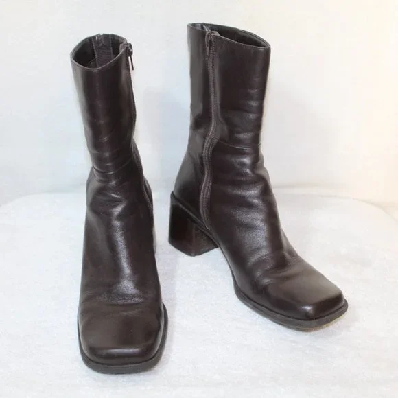 Vtg Enzo Angiolini womens boot size 8.5 brown leather chunky heel square toe 90s - Picture 2 of 12